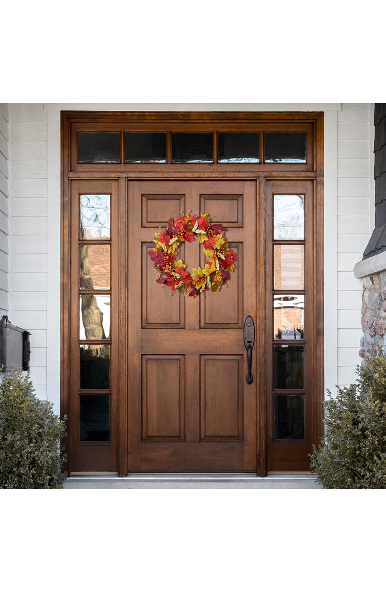 Northlight Leaves and Berries Artificial Fall Harvest Wreath - 20", Alternate, color, 