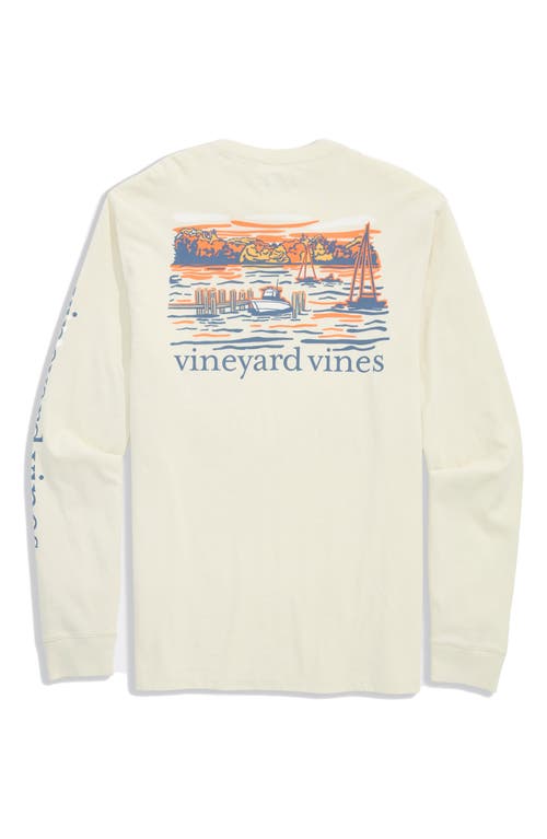 Vineyard Vines Dockside Autumn Wakes Long Sleeve Pocket Graphic T-shirt In Gray