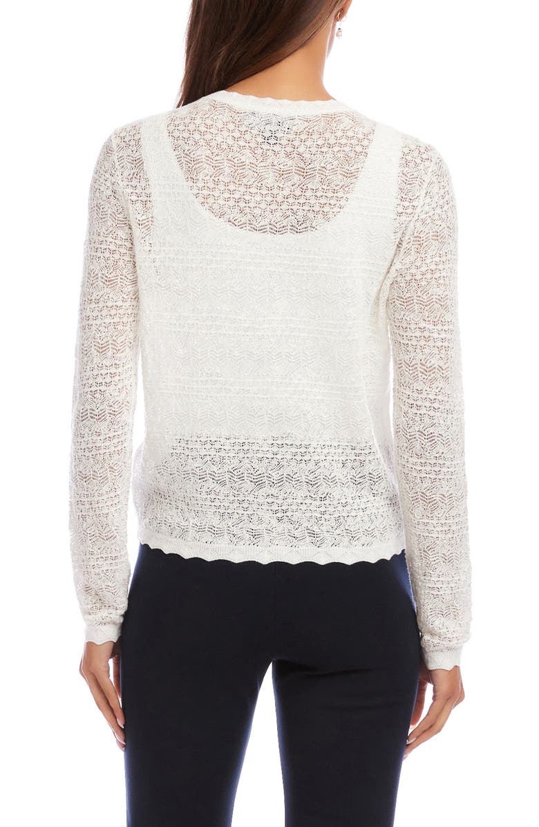 Karen Kane Pointelle Stitch Cotton Blend Cardigan, Alternate, color, White