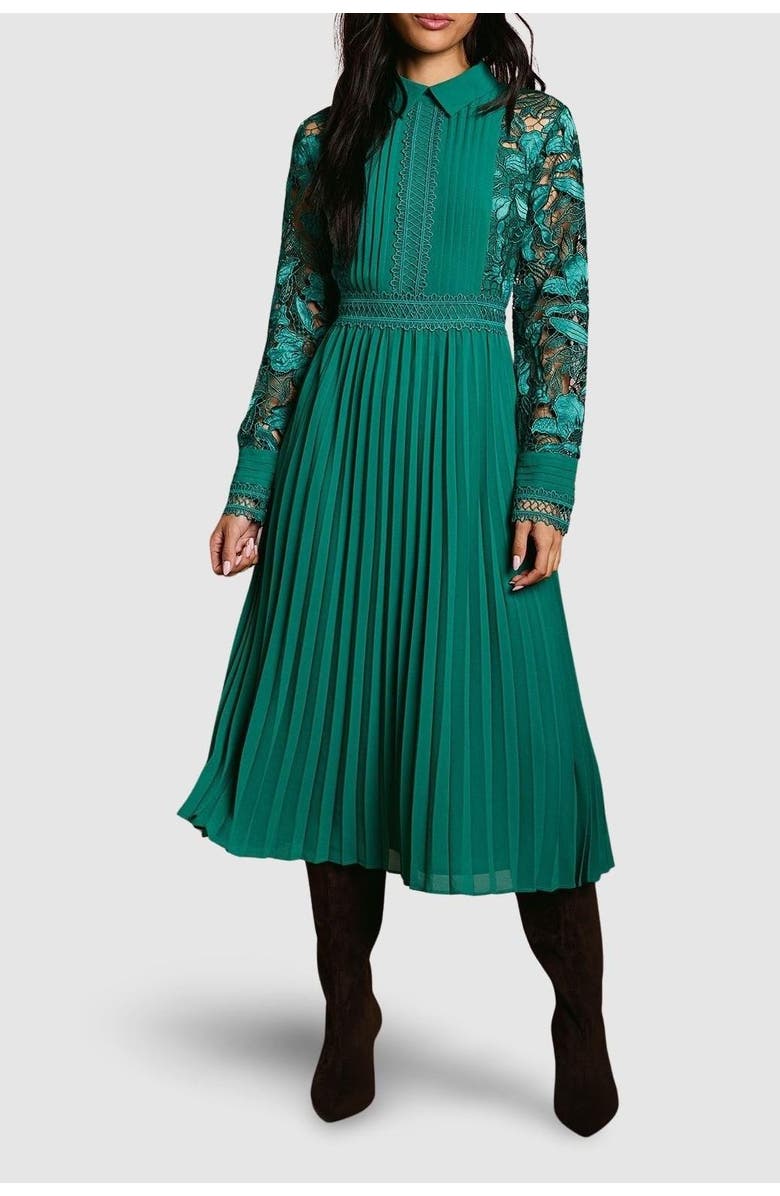 Coast Petite Lace Shirt Dress, Alternate, color, Emerald