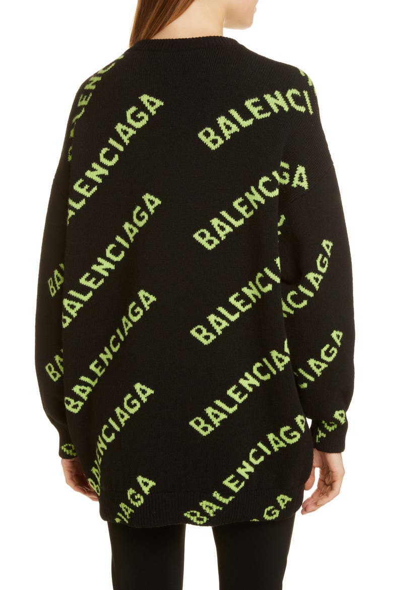 Oversize Logo Jacquard Wool Blend Sweater, Alternate, color, BLACK/ ACID GREEN