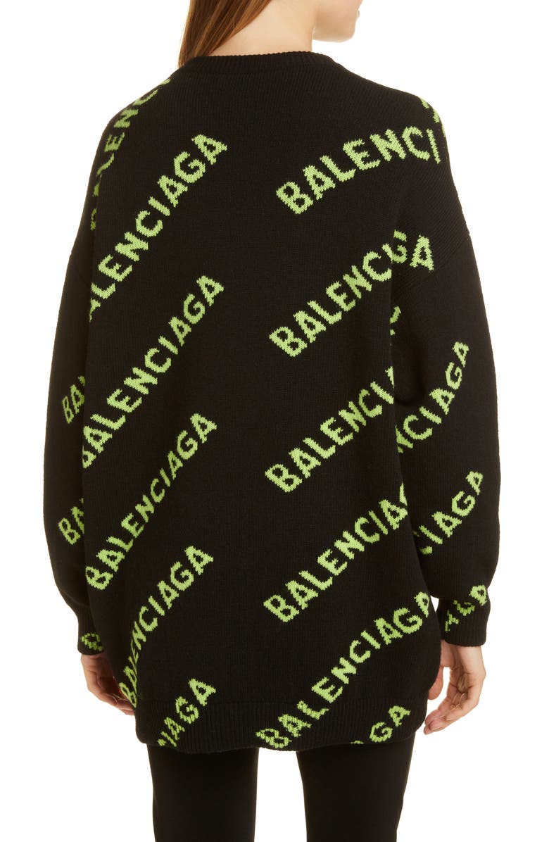 Balenciaga Oversize Logo Jacquard Wool Blend Sweater, Alternate, color, 