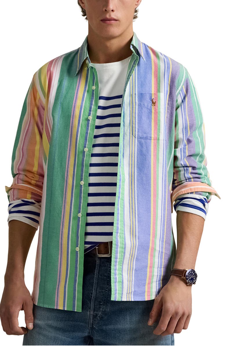 Polo Ralph Lauren Classic Fit Stripe Button-Down Oxford Shirt, Main, color, 