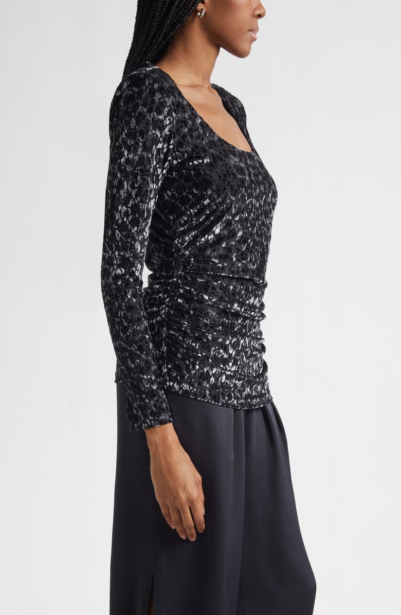Ramy Brook Lira Platinum Jacquard Shirt, Alternate, color, Black Leopard Burnout