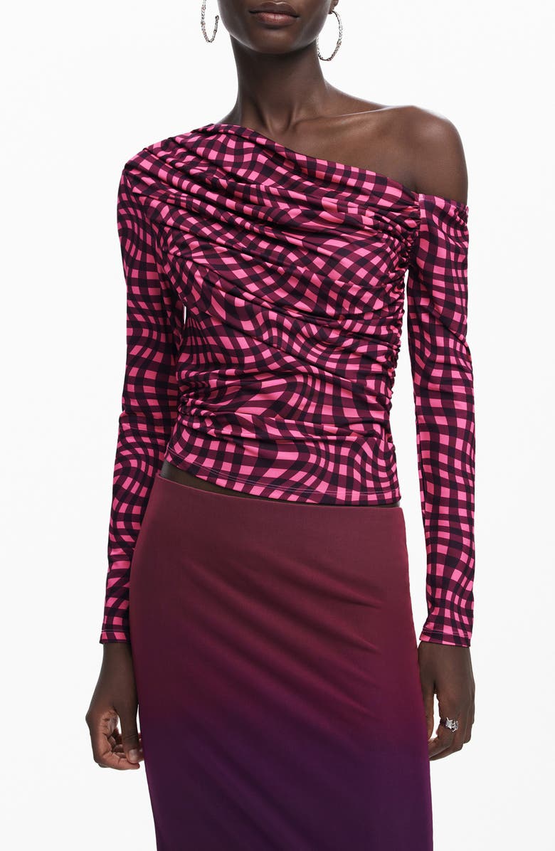 Desigual Ruched One-Shoulder Top, Main, color, Red