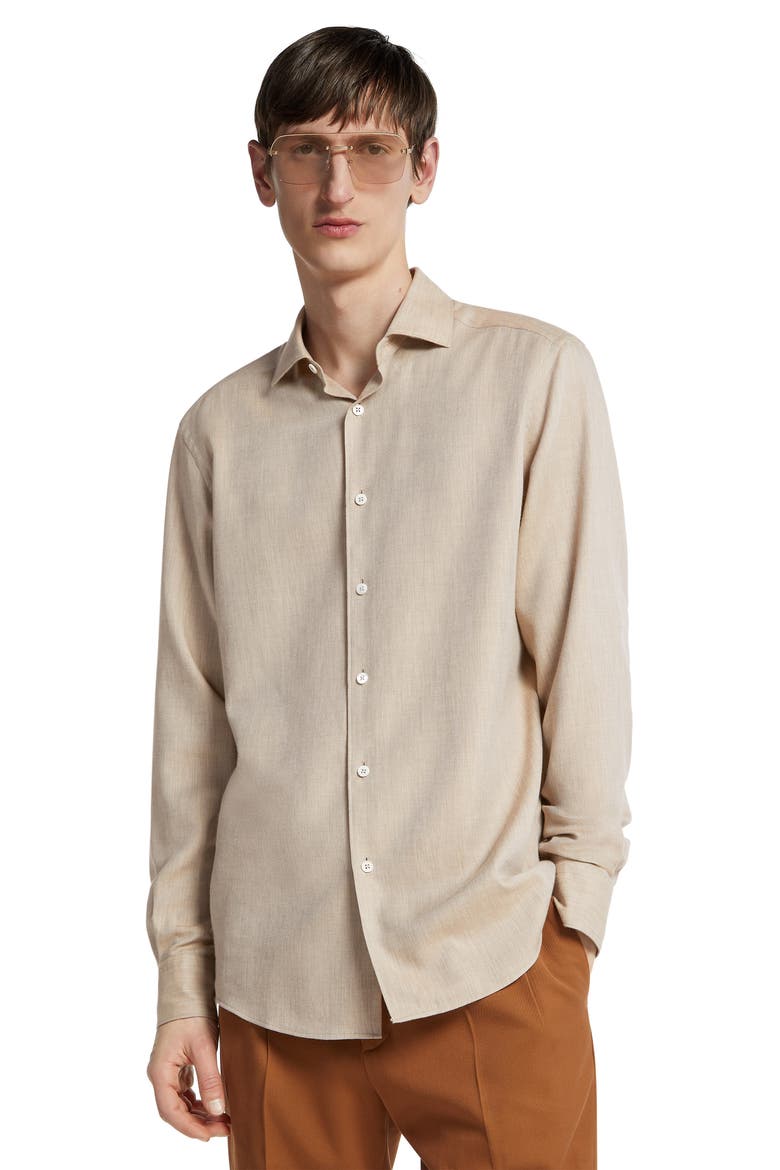 Cashco Cotton & Cashmere Button-Up Shirt, Alternate, color, BEIGE