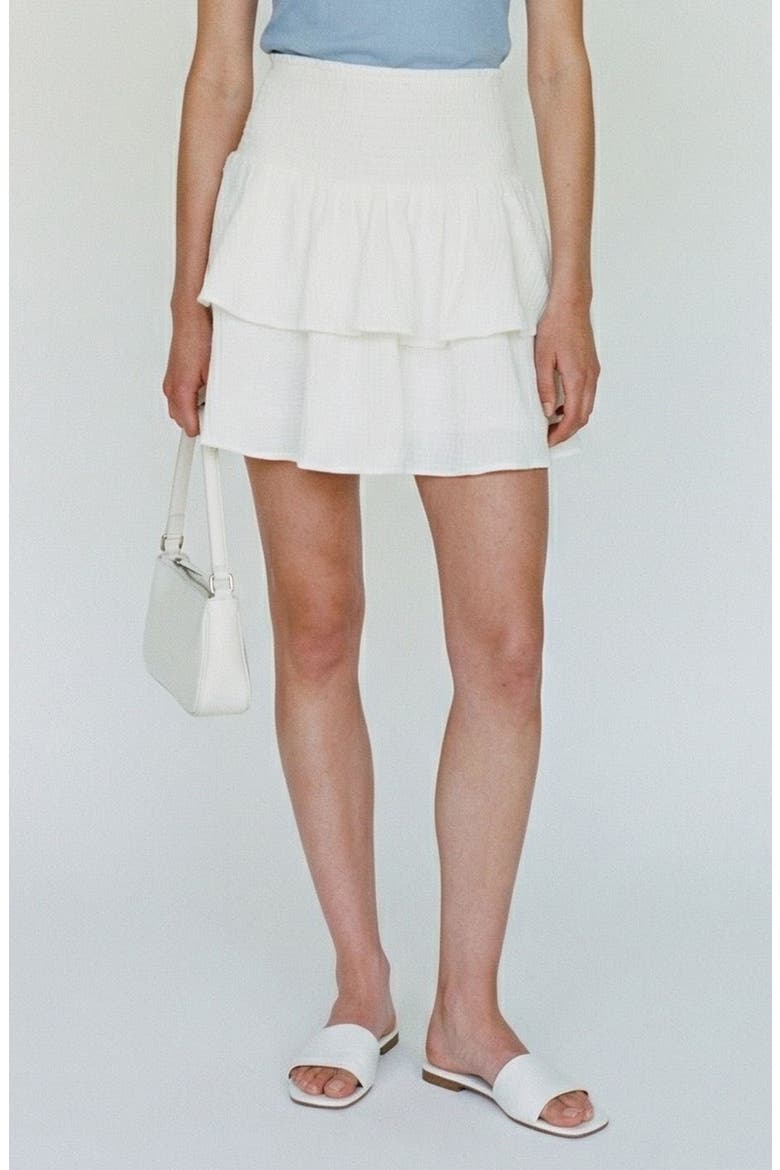 Natali Tiered Smocked Waist Miniskirt, Main, color, SNOW WHITE