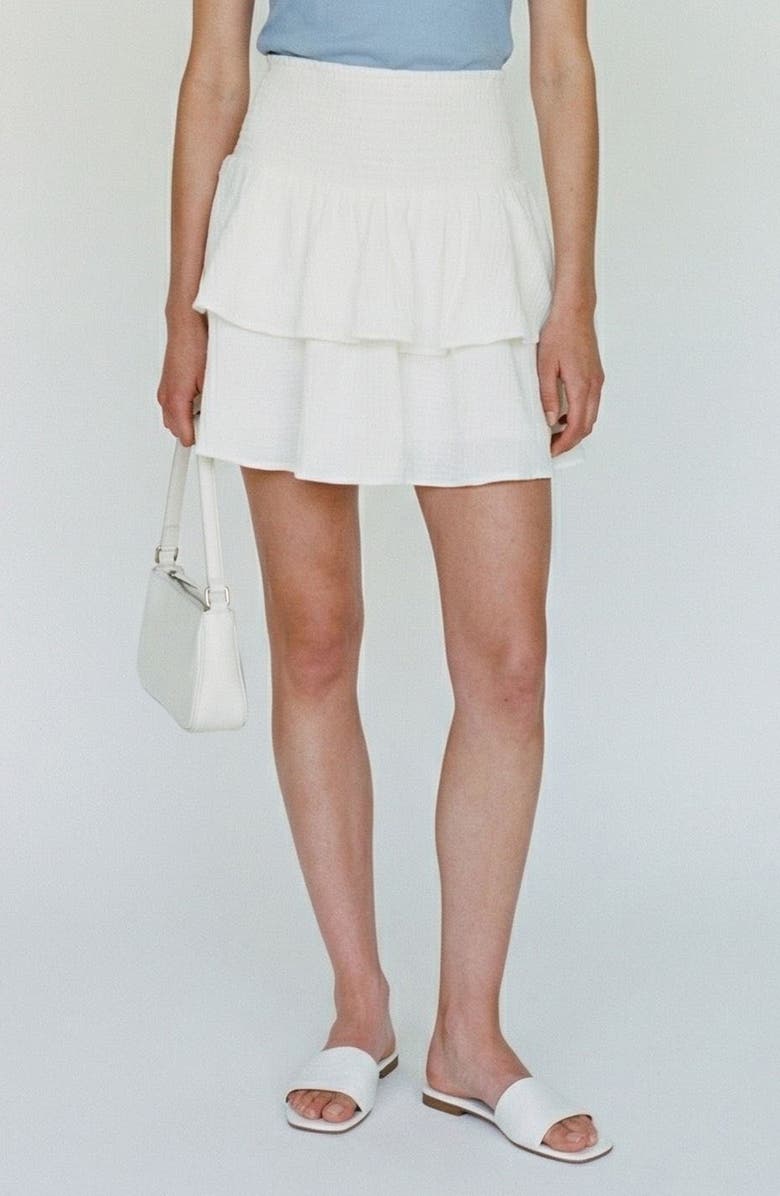 VERO MODA Natali Tiered Smocked Waist Miniskirt, Main, color, Snow White