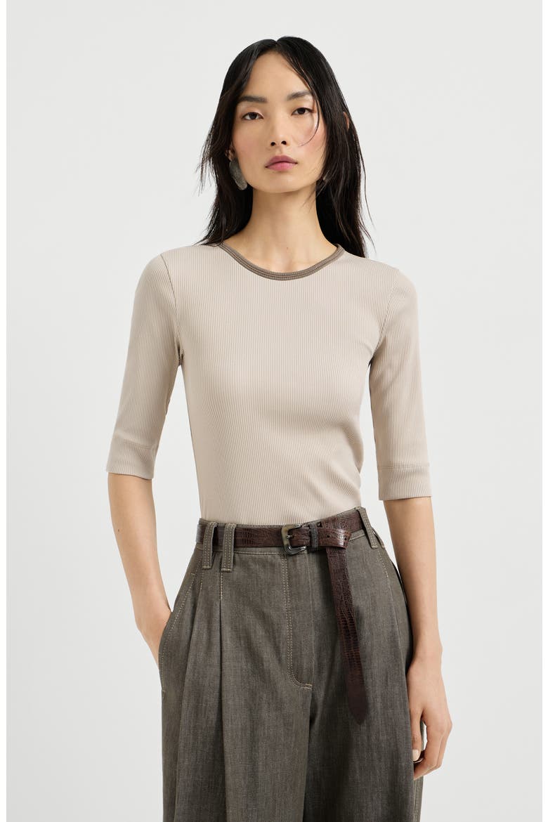 Ribbed jersey top, Main, color, Beige