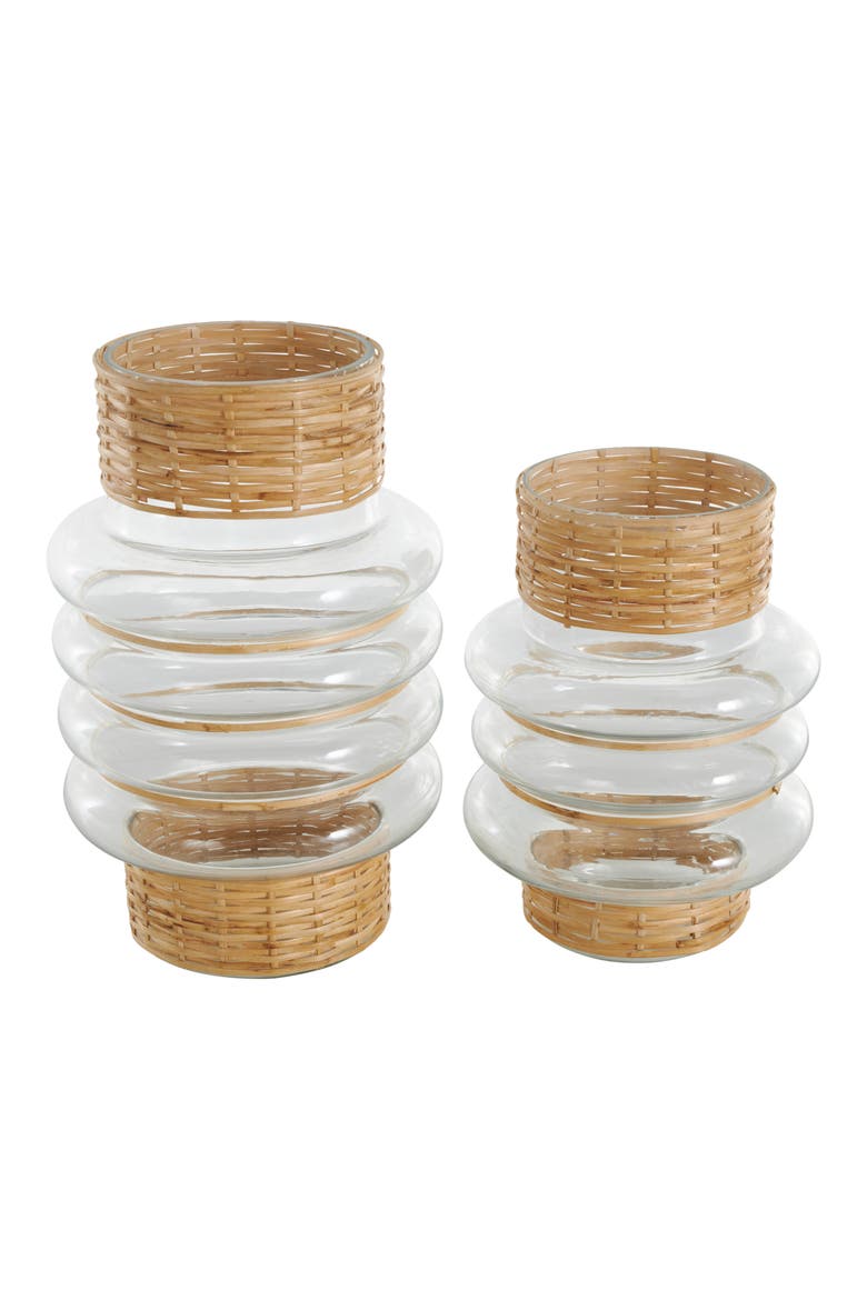 Glass & Rattan Set of 2 Vase Set, Alternate, color, CLEAR