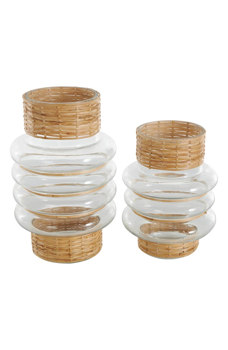 GINGER BIRCH STUDIO Glass & Rattan Set of 2 Vase Set, Alternate, color, Clear