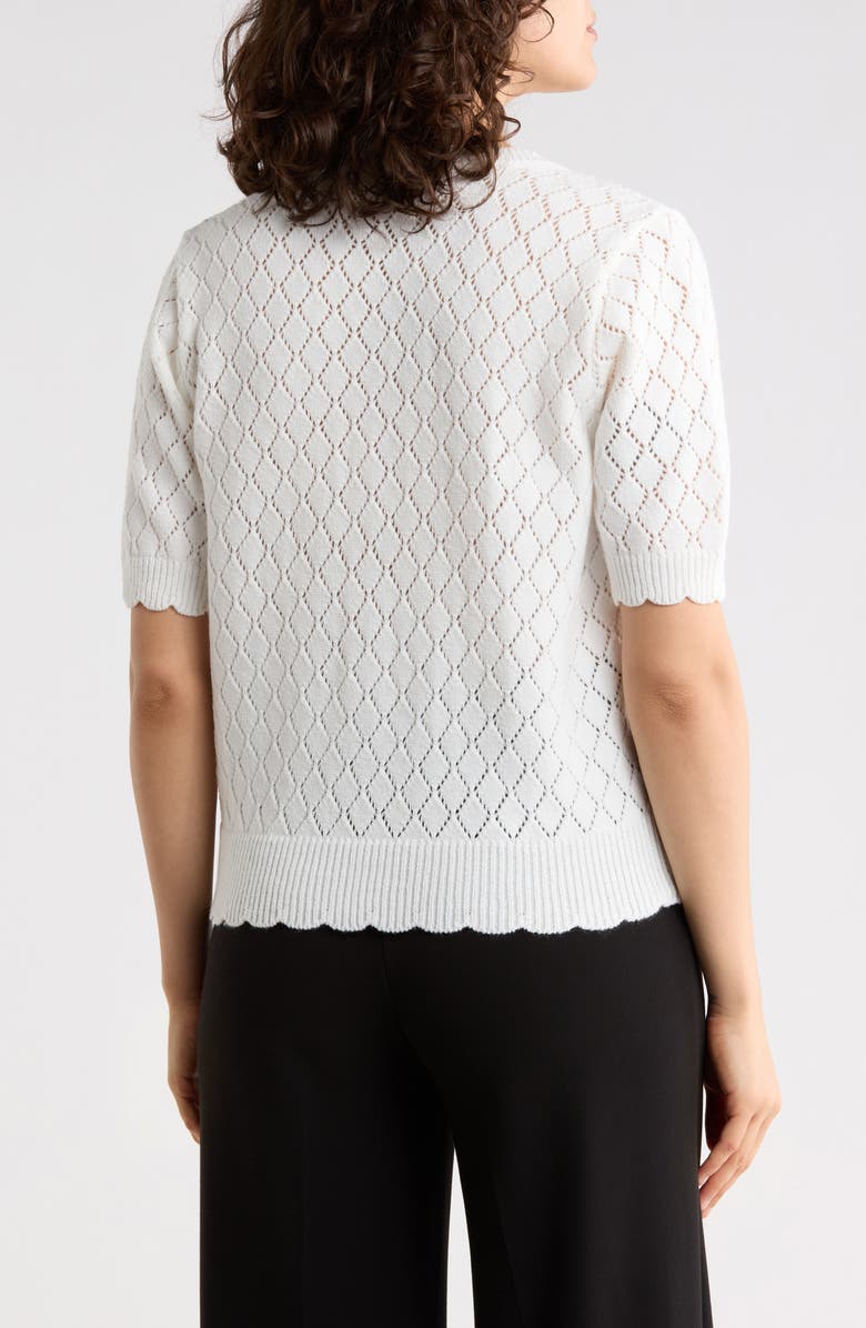 Nanette Lepore Pointelle Short Sleeve Cardigan, Alternate, color, Brilliant White