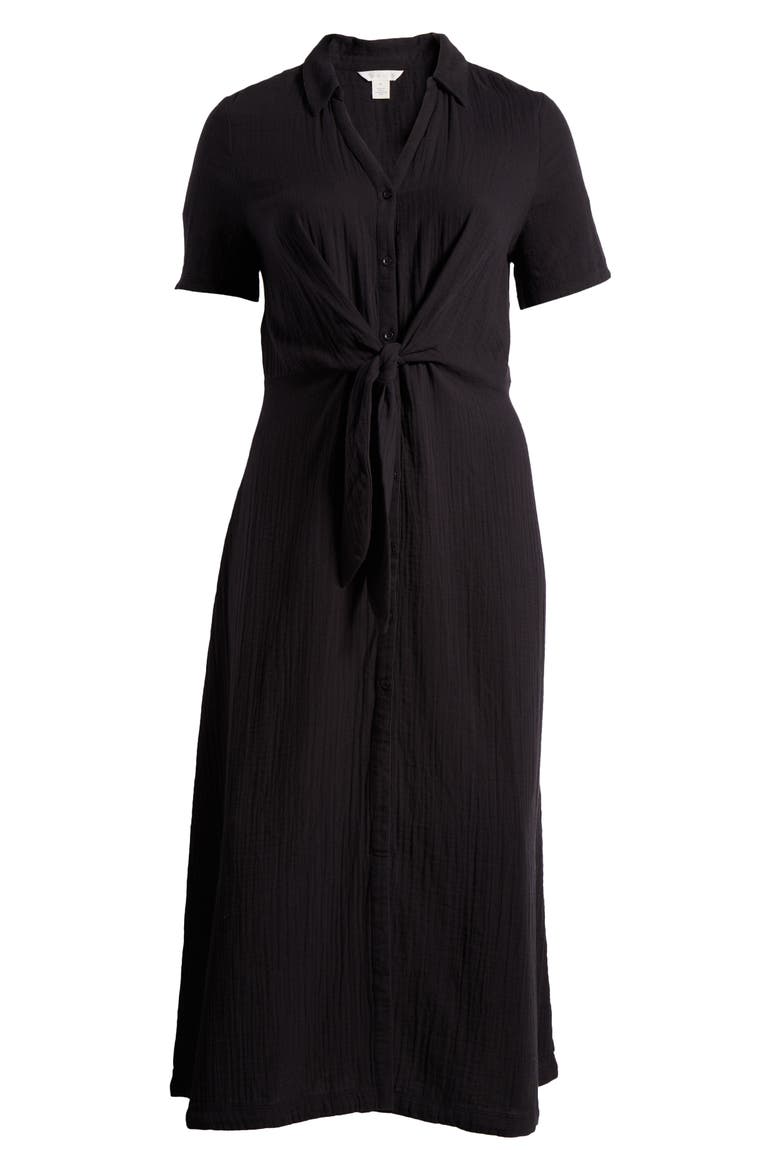 Tie Front Cotton Gauze Maxi Dress, Alternate, color, BLACK