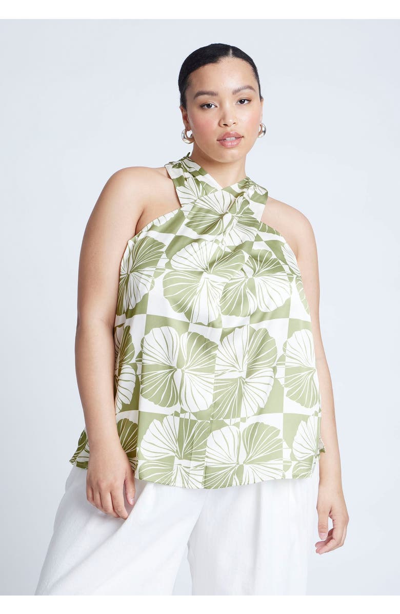 ELOQUII Halter Neck Top, Alternate, color, Frond Fan