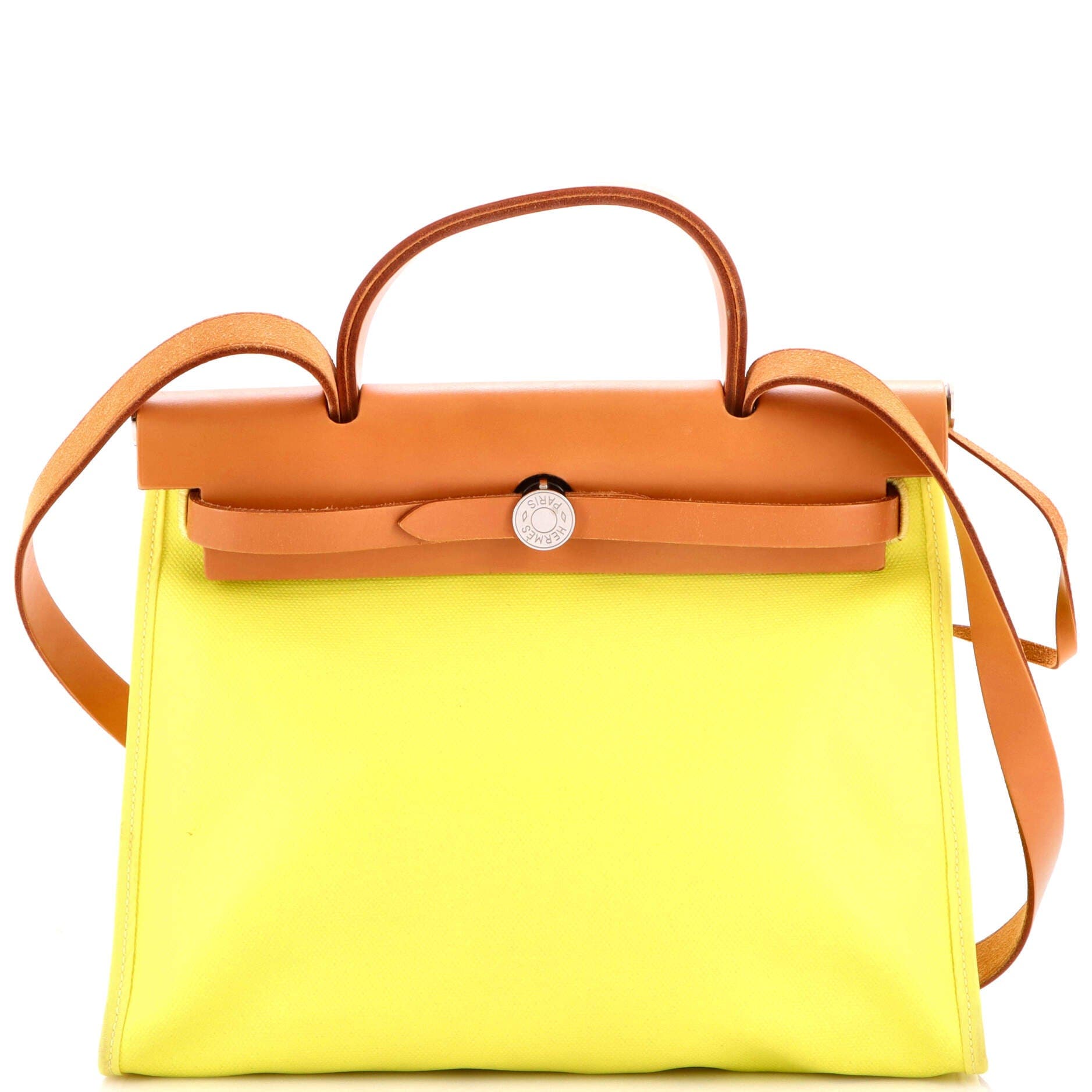 Pre-Owned Hermes Herbag Zip Berline Vache Canvas and Leather 31, Main, color, Lime