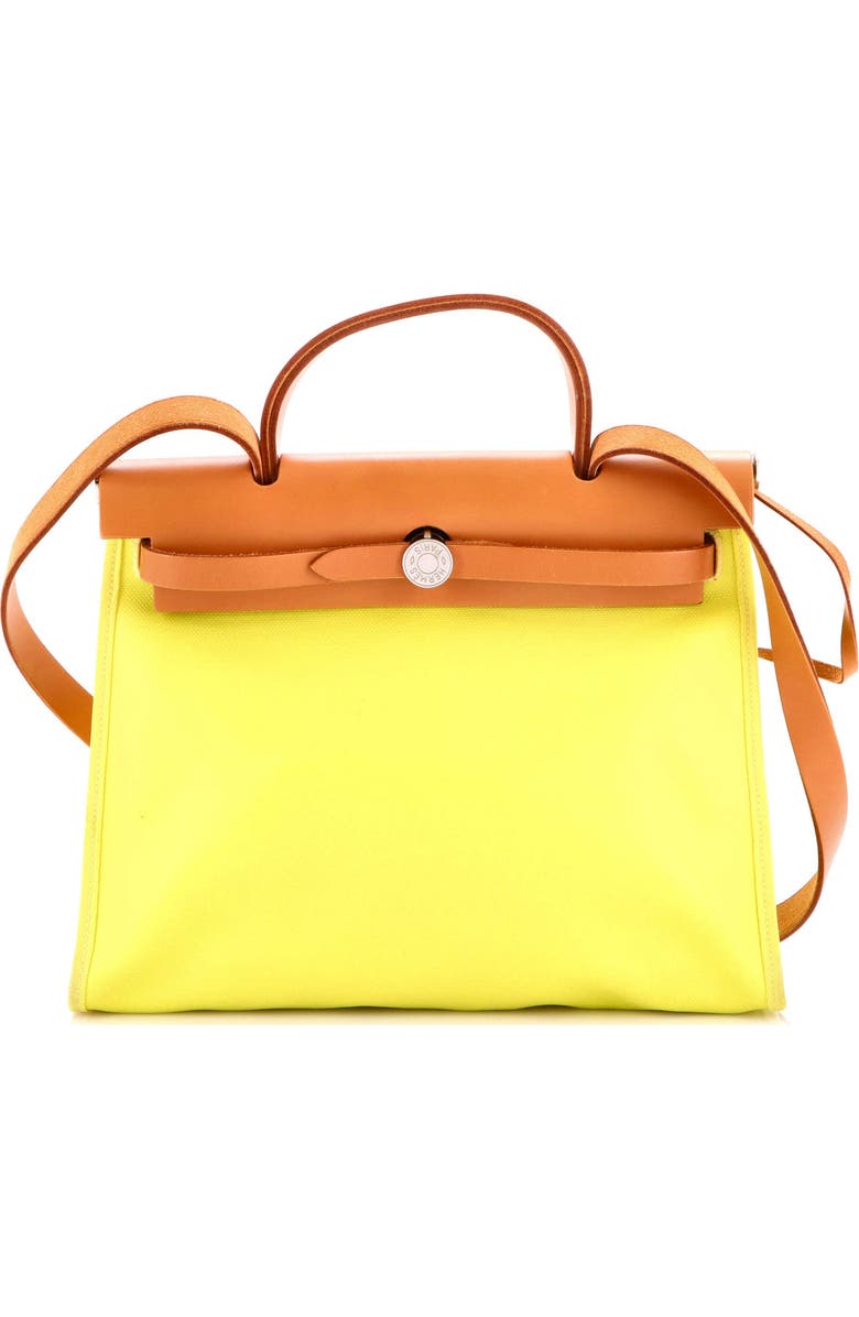 Pre-Owned Hermes Herbag Zip Berline Vache Canvas and Leather 31, Main, color, Lime