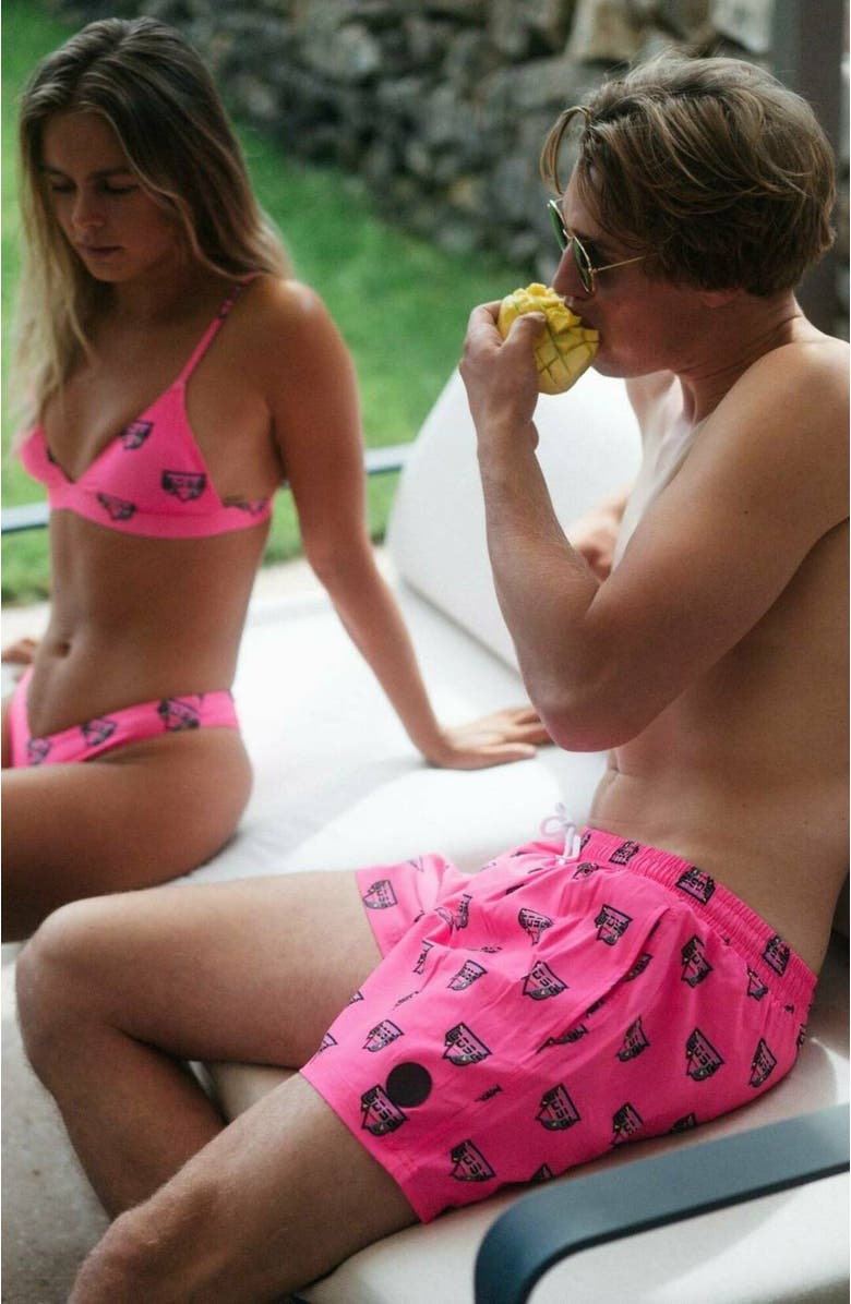 OOSC Baewatch Neon Pink Men's Swim Shorts, Alternate, color, Pink