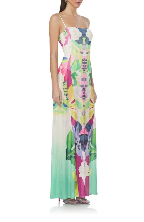 Afrm Shea Print A-line Mesh Maxi Dress In Mirror Tropical