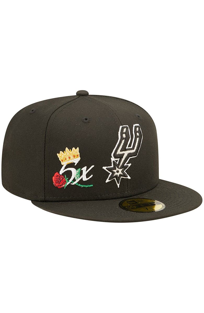 New Era Men's New Era Black San Antonio Spurs 5x NBA Finals Champions Crown 59FIFTY Fitted Hat, Alternate, color,