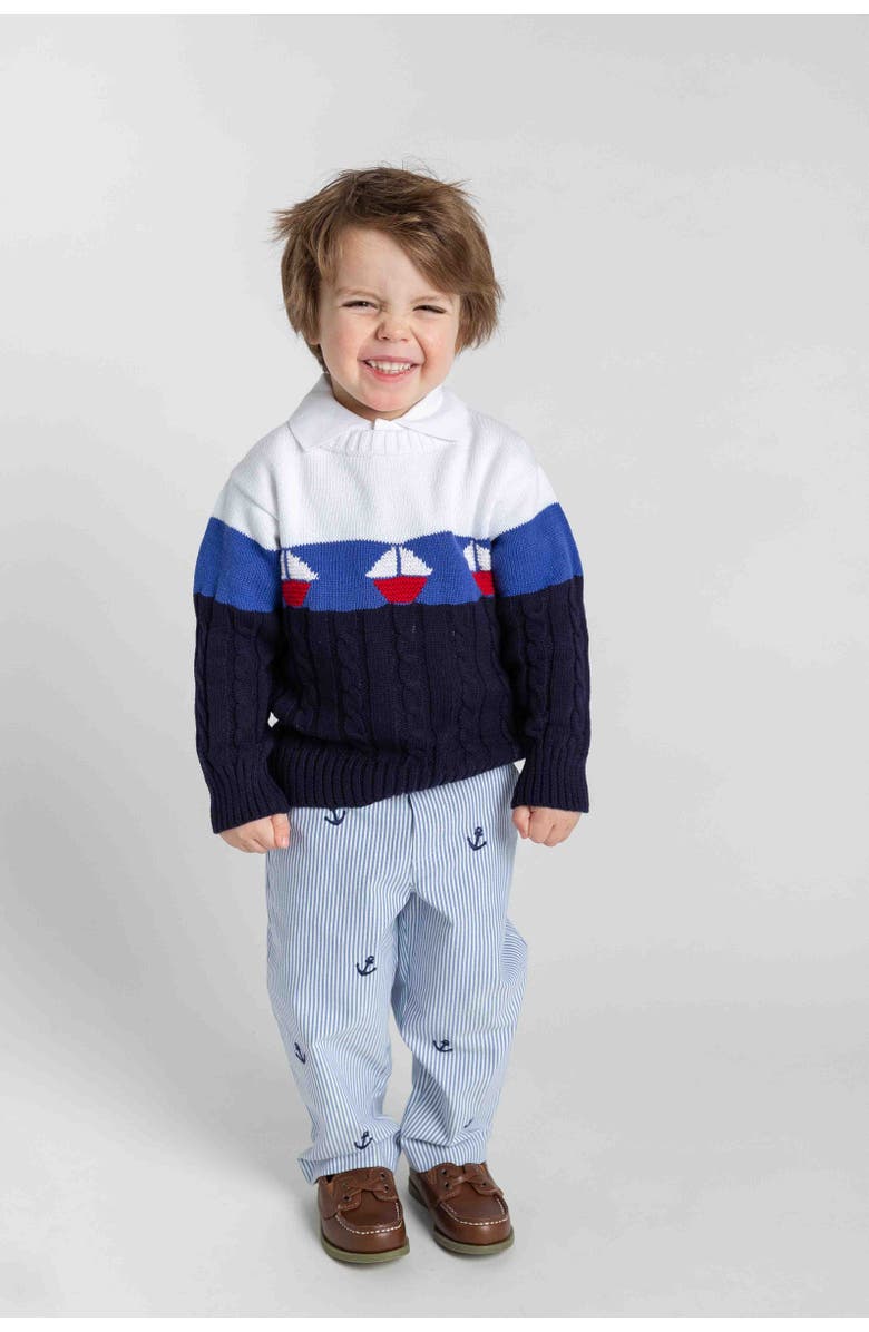 Florence Eiseman Stripe Fake Fly Pants With Anchors, Alternate, color, Blue Seersucker