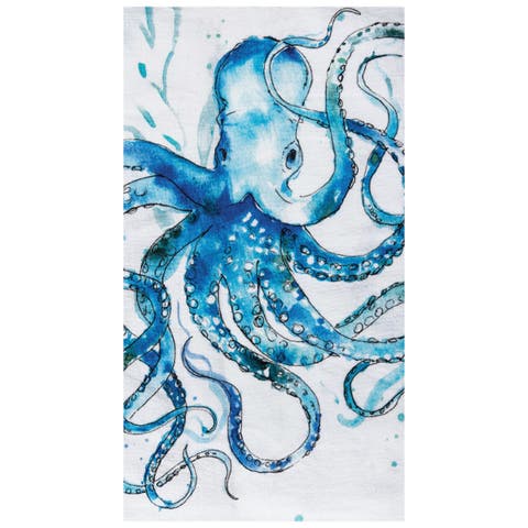 Octopus Printed Flour Sack Coastal Nautical Kitchen Dishtowel