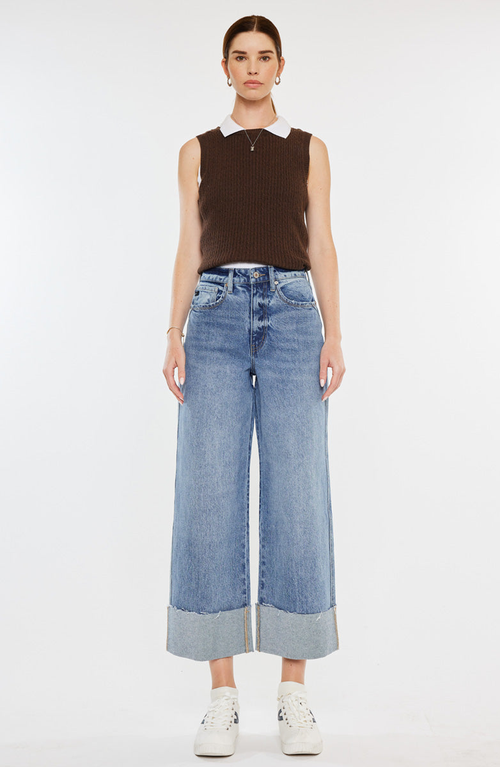 Kancan Alfie 90's Cropped Wide Leg Jeans In Blue