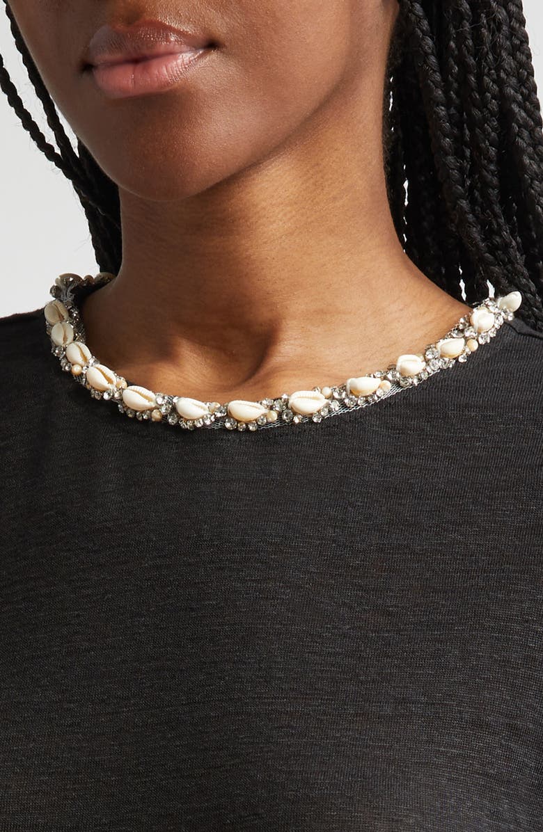 Zimmermann Crystal & Shell Embellished Linen T-Shirt, Alternate, color, Black