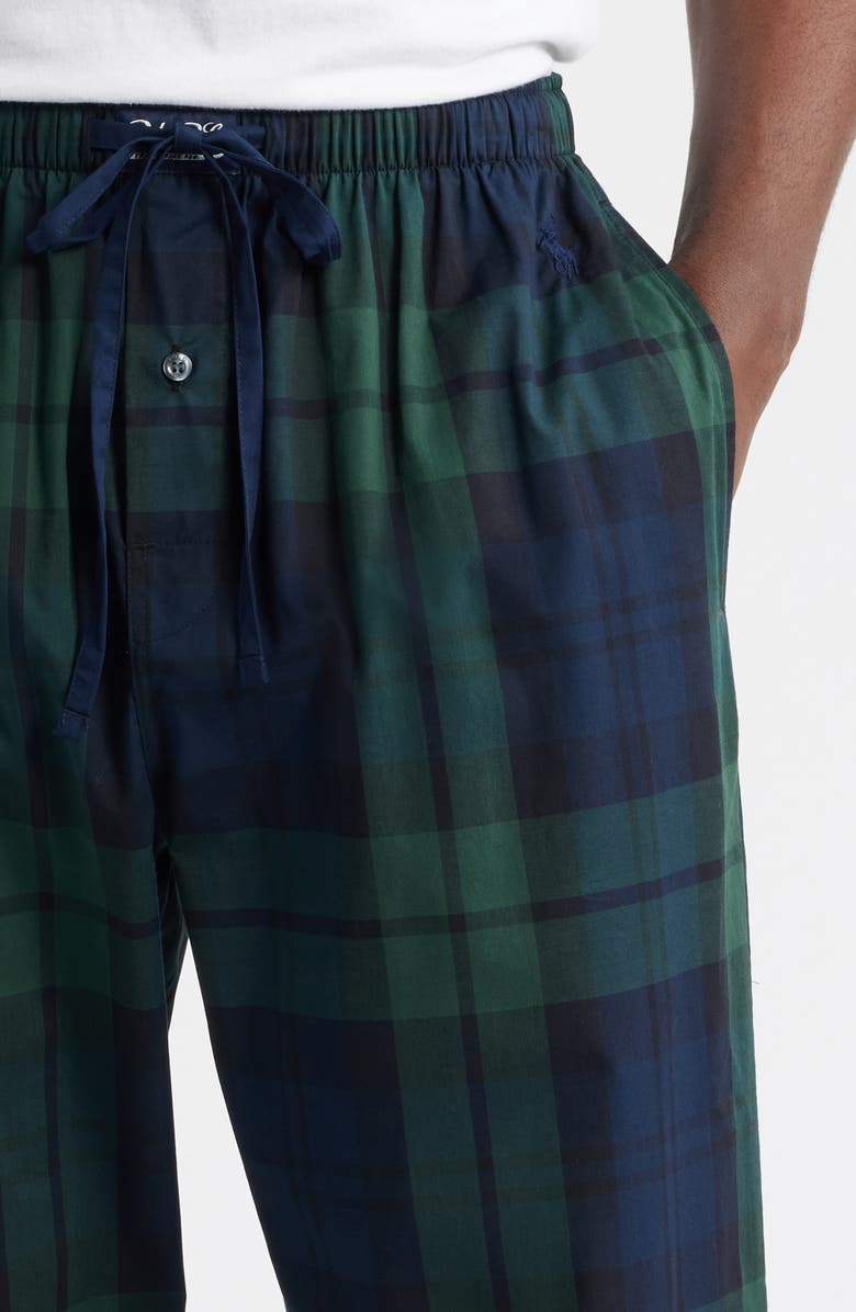 Polo Ralph Lauren Long Sleeve Cotton Pajama Shirt, Alternate, color, Polo Logo Black/ Navy Plaid