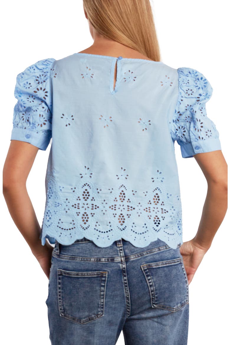 Halo Eyelet Puff Sleeve Cotton Blend Top, Alternate, color, CERULEAN BLUE
