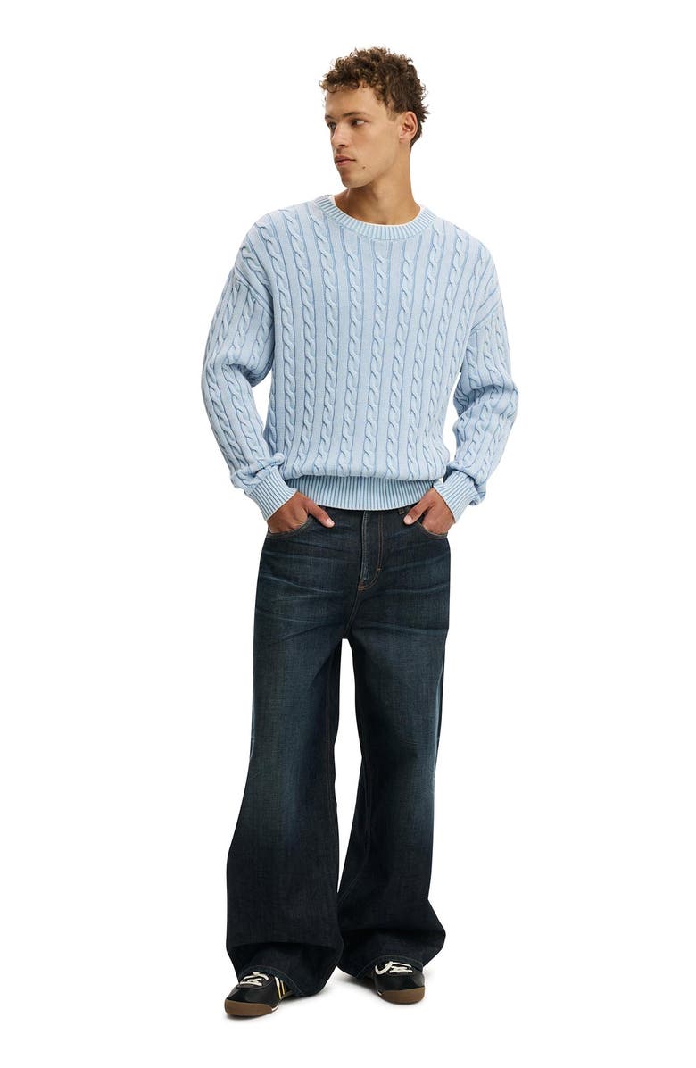 Cotton On Washed Box Fit Crew Knit, Alternate, color, Washed Ice Blue Cable