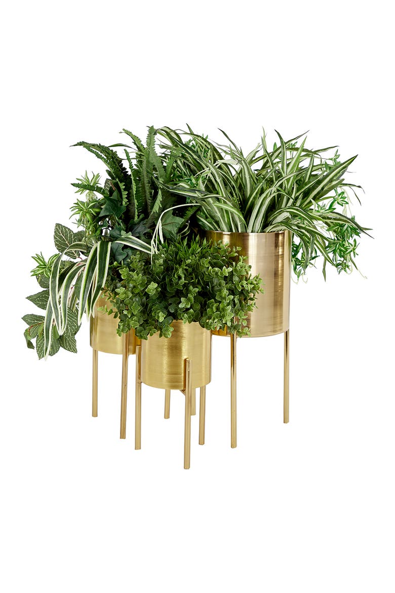 Goldtone Metal Contemporary Planter with Removable Stand - Set of 3, Alternate, color, GOLD