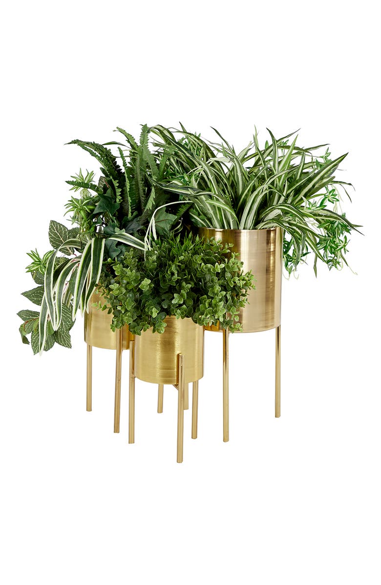 WILLOW ROW Goldtone Metal Contemporary Planter with Removable Stand - Set of 3, Alternate, color,