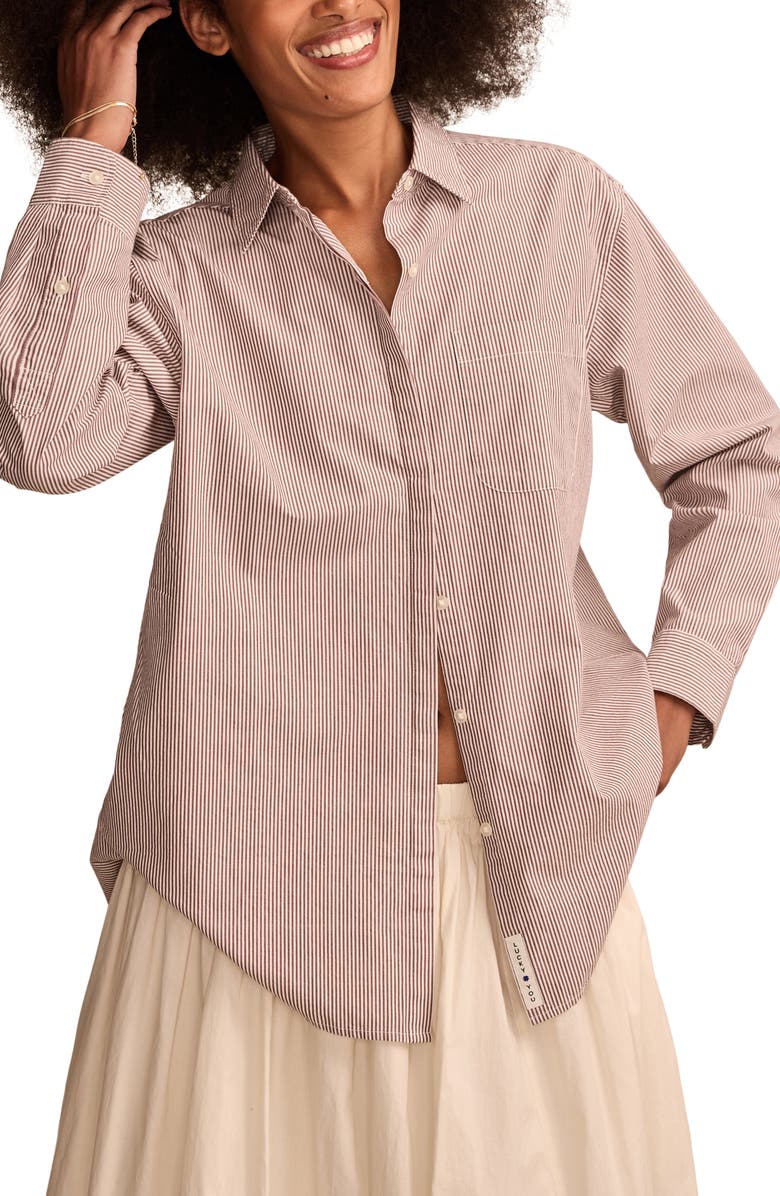 Lucky Brand Stripe Oversize Button Back Cotton Button-Up Shirt, Main, color,