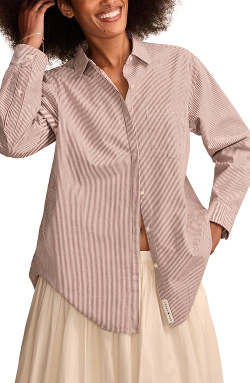 Lucky Brand Stripe Oversize Button Back Cotton Button-up Shirt In Brown Stripe