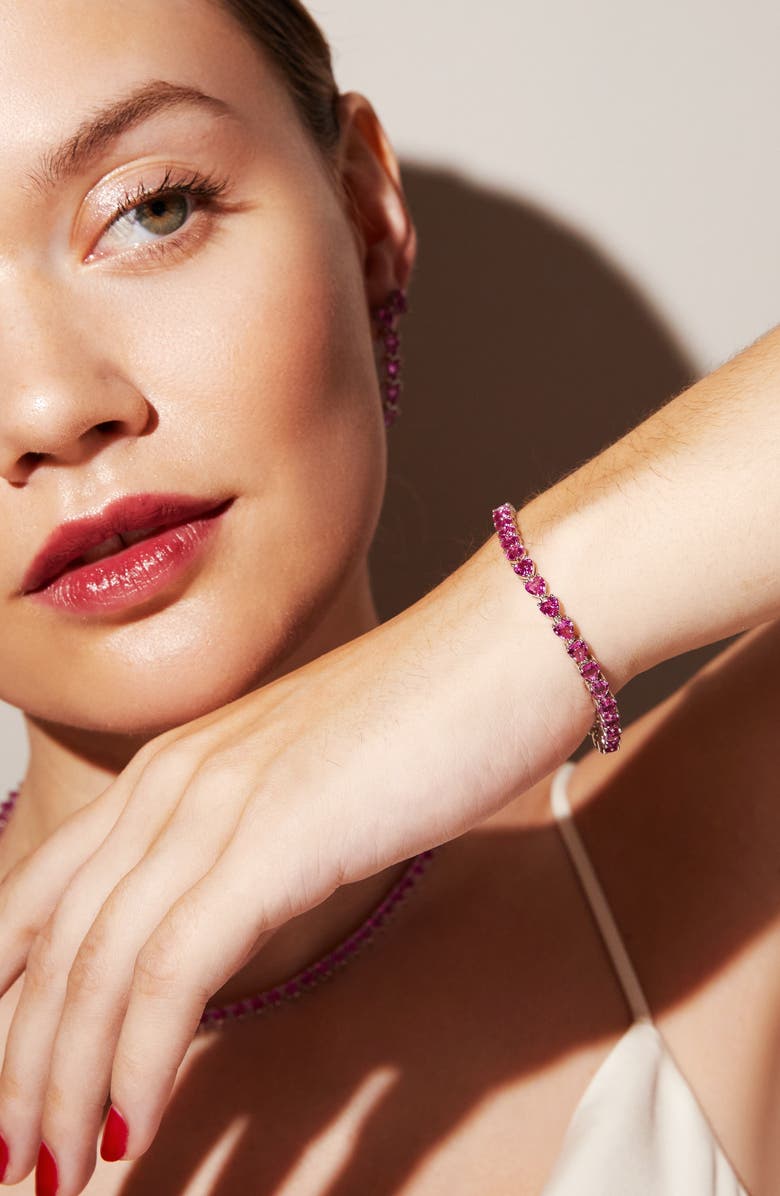 Aurate New York Lab Grown Pink Sapphire Heart Tennis Bracelet, Alternate, color, Sterling Silver
