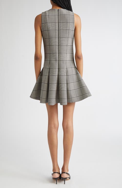 Brandon Maxwell The Sophie Crew Neck Fitted Mini Dress Prince Of Wales Plaid In Gray