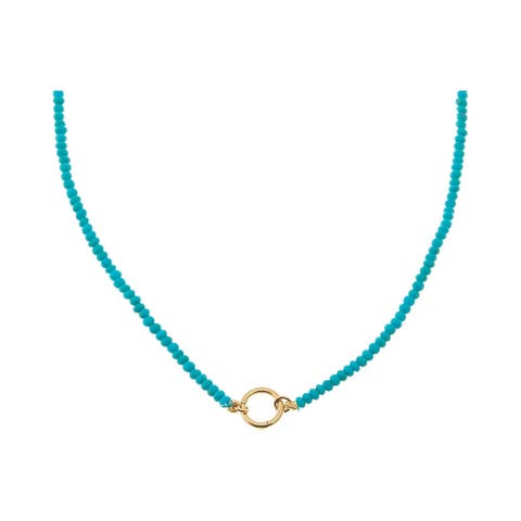 Turquoise Beaded Toggle Charm Necklace 14K