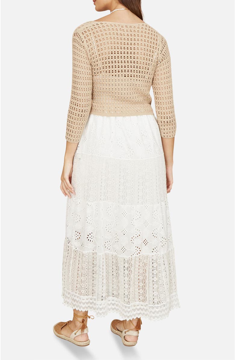 Yumi Crochet Cotton Twisted Bolero Cardigan, Alternate, color, Beige