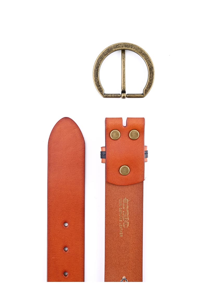 Boho Genuine Leather Perforated Handcrafted Detail Belt, Alternate, color, Camel