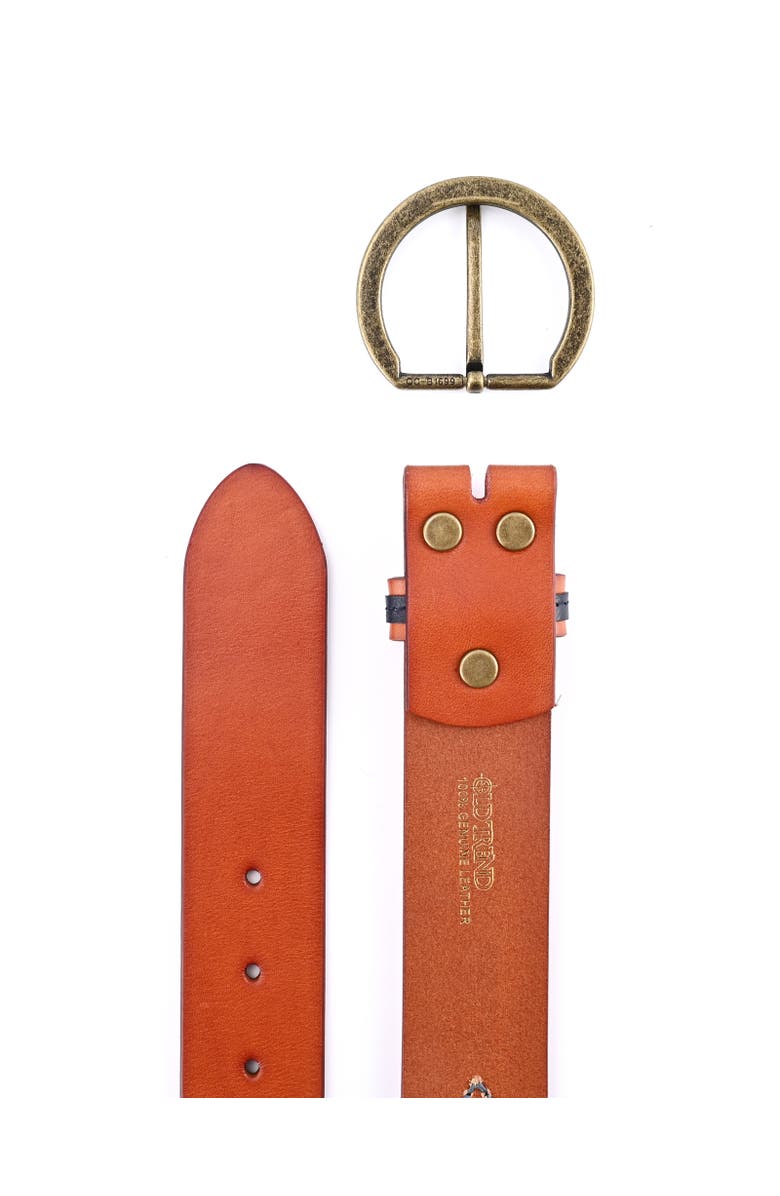 OLD TREND Boho Genuine Leather Perforated Handcrafted Detail Belt, Alternate, color, Camel