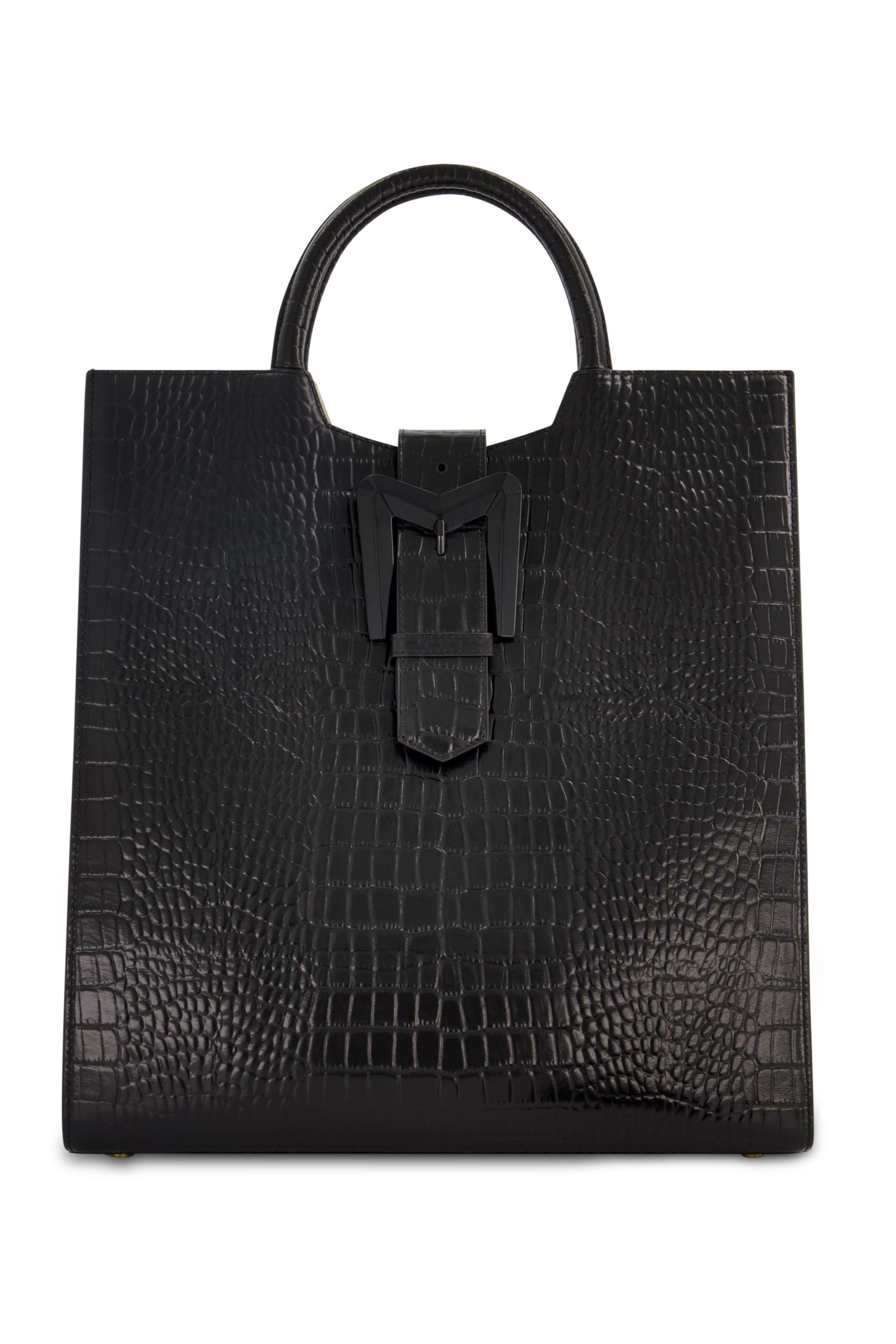 Mac Duggal Crocodile Leather Buckle Detail Maxi Tote Bag, Main, color, 