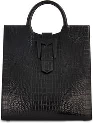 Mac Duggal Crocodile Leather Buckle Detail Maxi Tote Bag