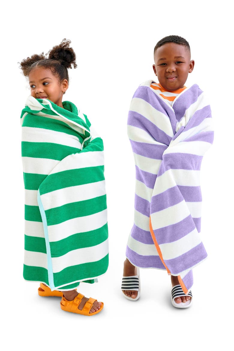 Kids Stripe Hoodie Towel, Alternate, color, Iris White Stripe