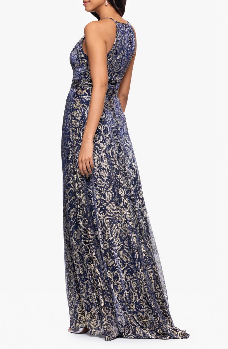 Betsy & Adam Metallic Floral Jacquard Dress, Alternate, color, 