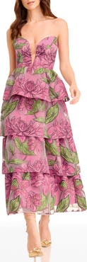 Dress the Population Savannah Floral Strapless Tiered Gown