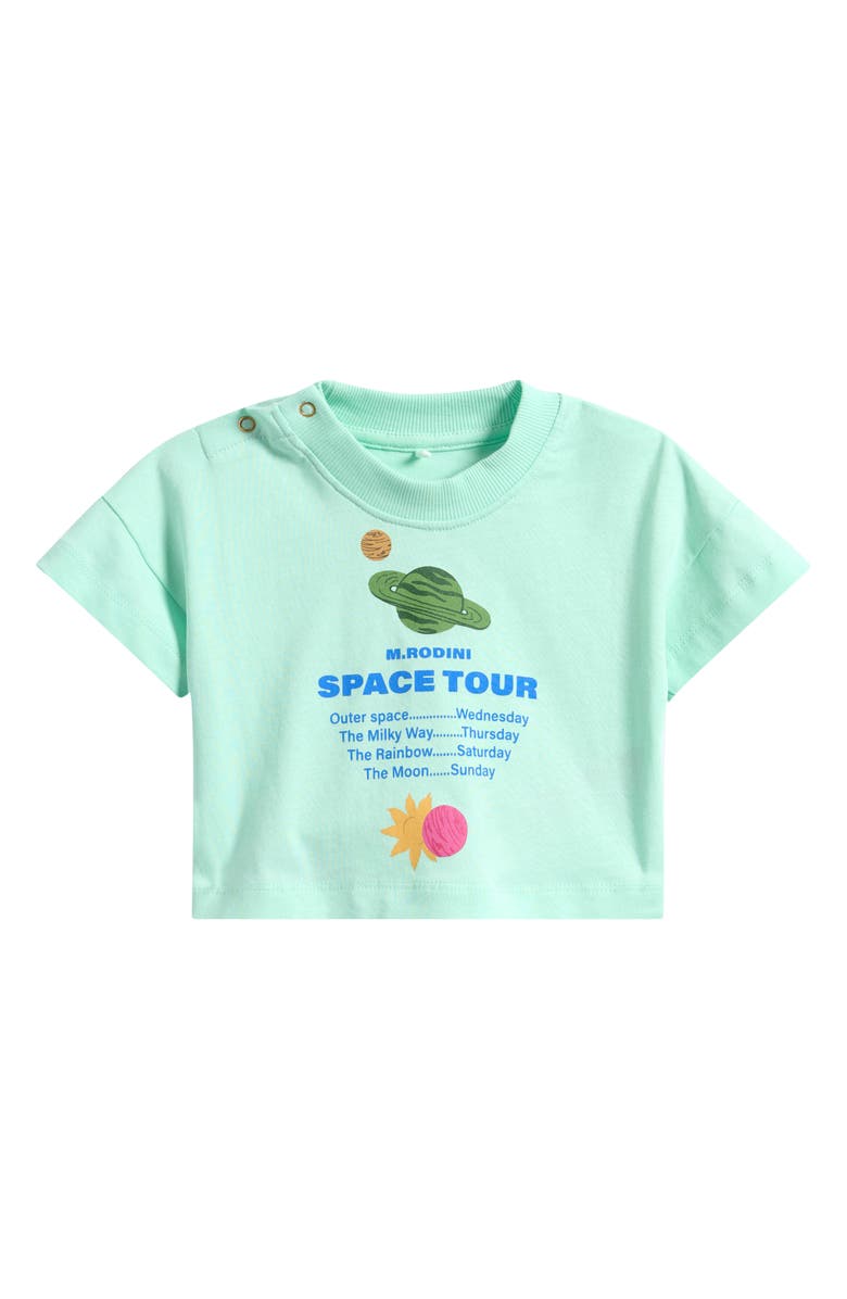 Mini Rodini Space Tour Organic Cotton Graphic T-Shirt, Main, color, Blue Green