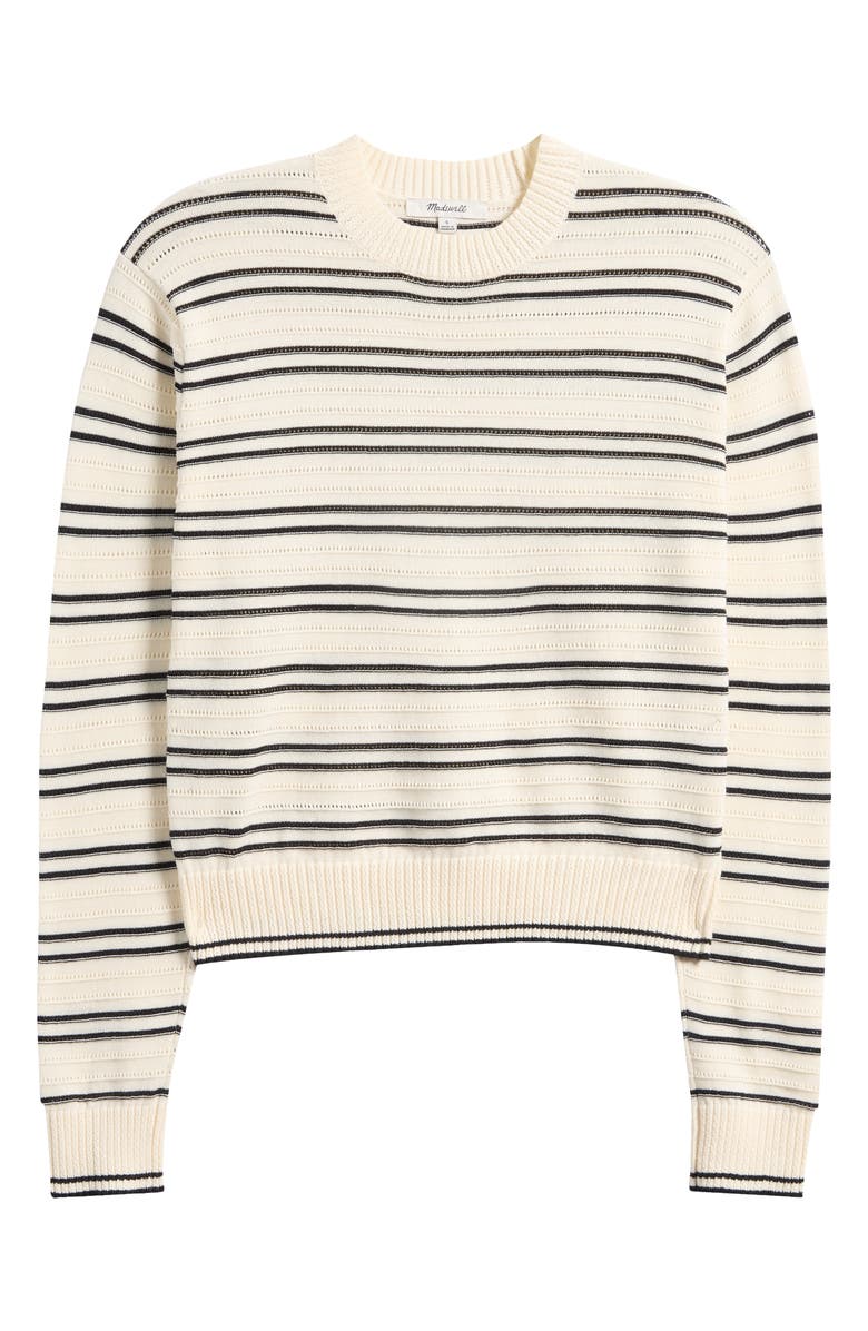 Madewell Striped Textured Stitch Cotton Crewneck Sweater, Main, color, Ivory And Black Double Stripe