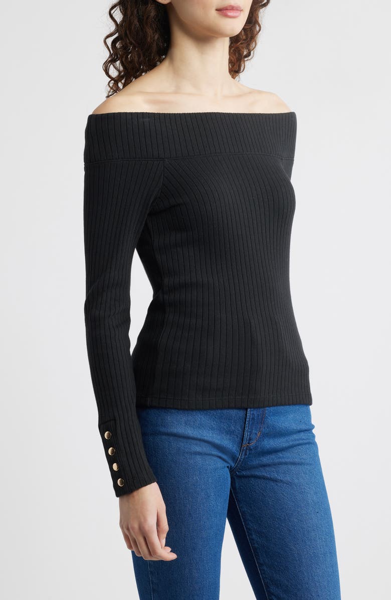 Nation LTD Val Off the Shoulder Cotton Rib Top, Alternate, color, Jet Black