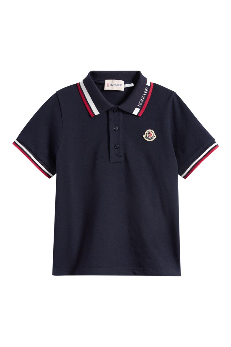 Kids' Tipped Cotton Piqué Polo, Main, color, NAVY BLUE