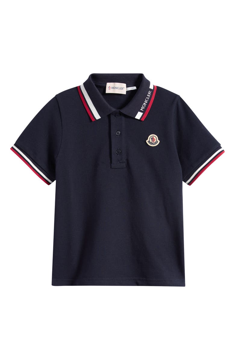 Moncler Kids' Tipped Cotton Piqué Polo, Main, color, Navy Blue
